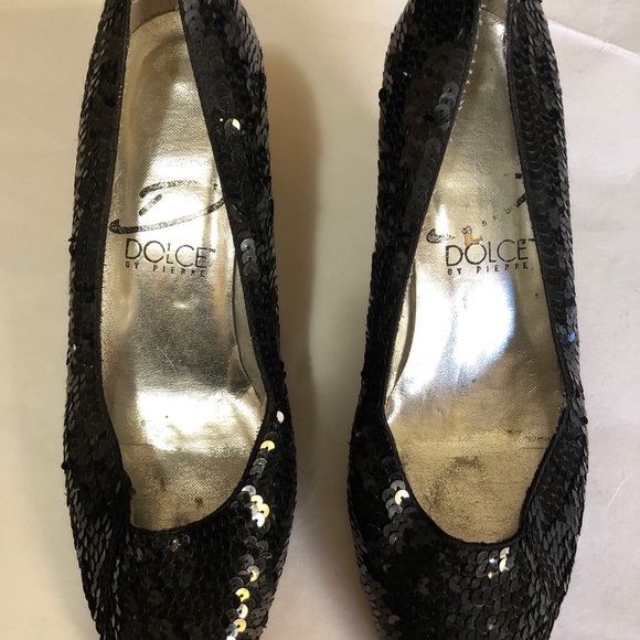 Dolce By Pierre Black Sequin Woman’s Shoes Authentic Size 7.5 - Picture 2 of 11